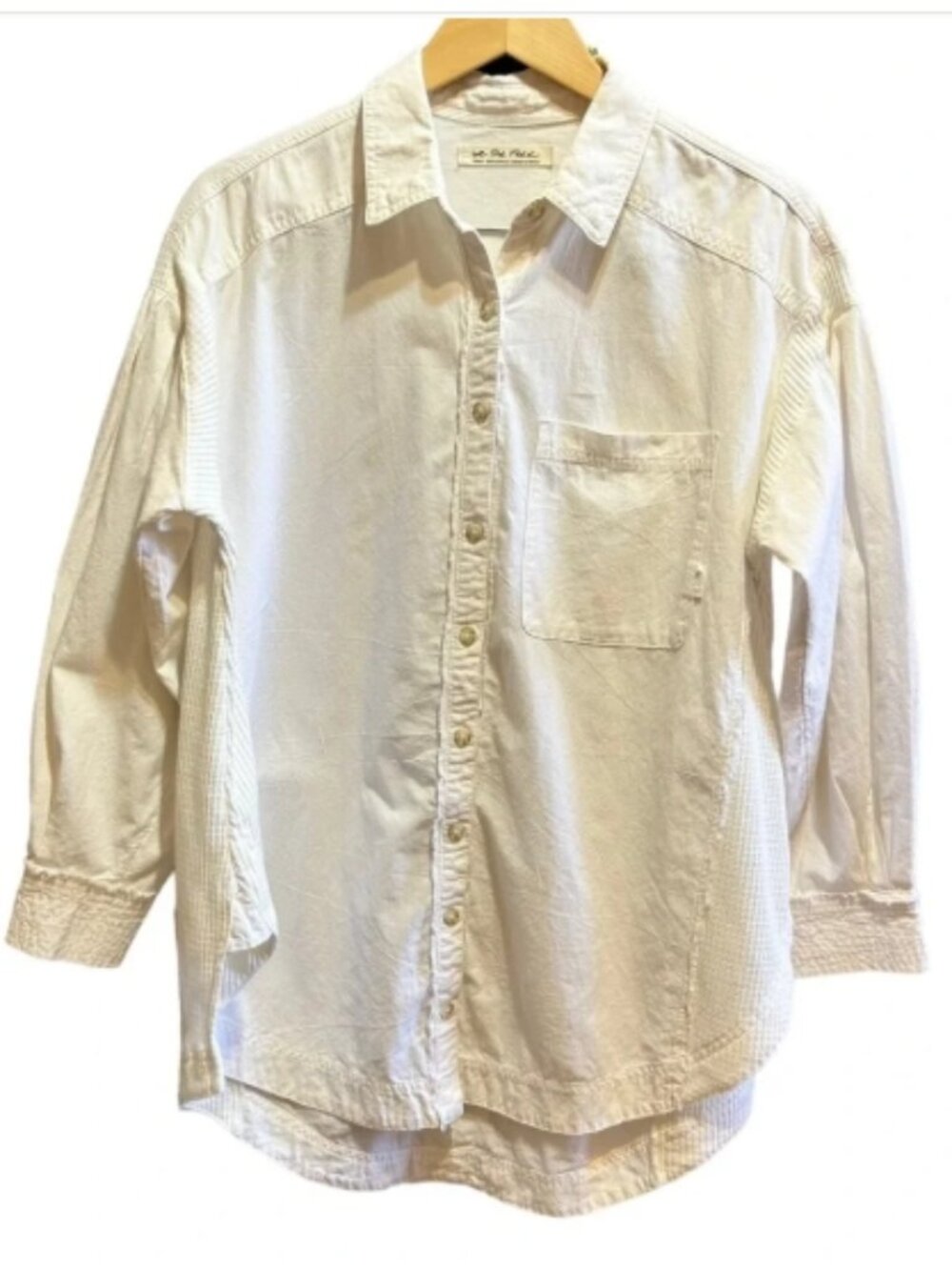 EUC Oversized Casual Button Front Shirt With Waffle Fabric Sides And Details